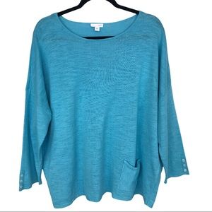 J. Jill Light  blue Pullover Top Linen Cotton blend Pocket front
